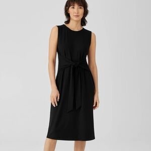 Eileen Fisher Black Sleeveless Tie Waist Midi Dress  Small